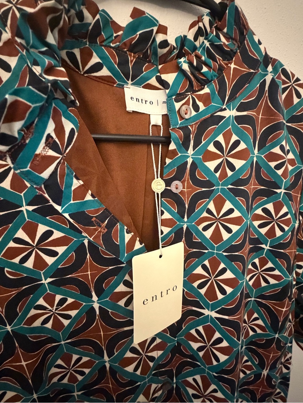 Entro brown and turquoise abstract print short sleeve dress - Picture 3 of 4